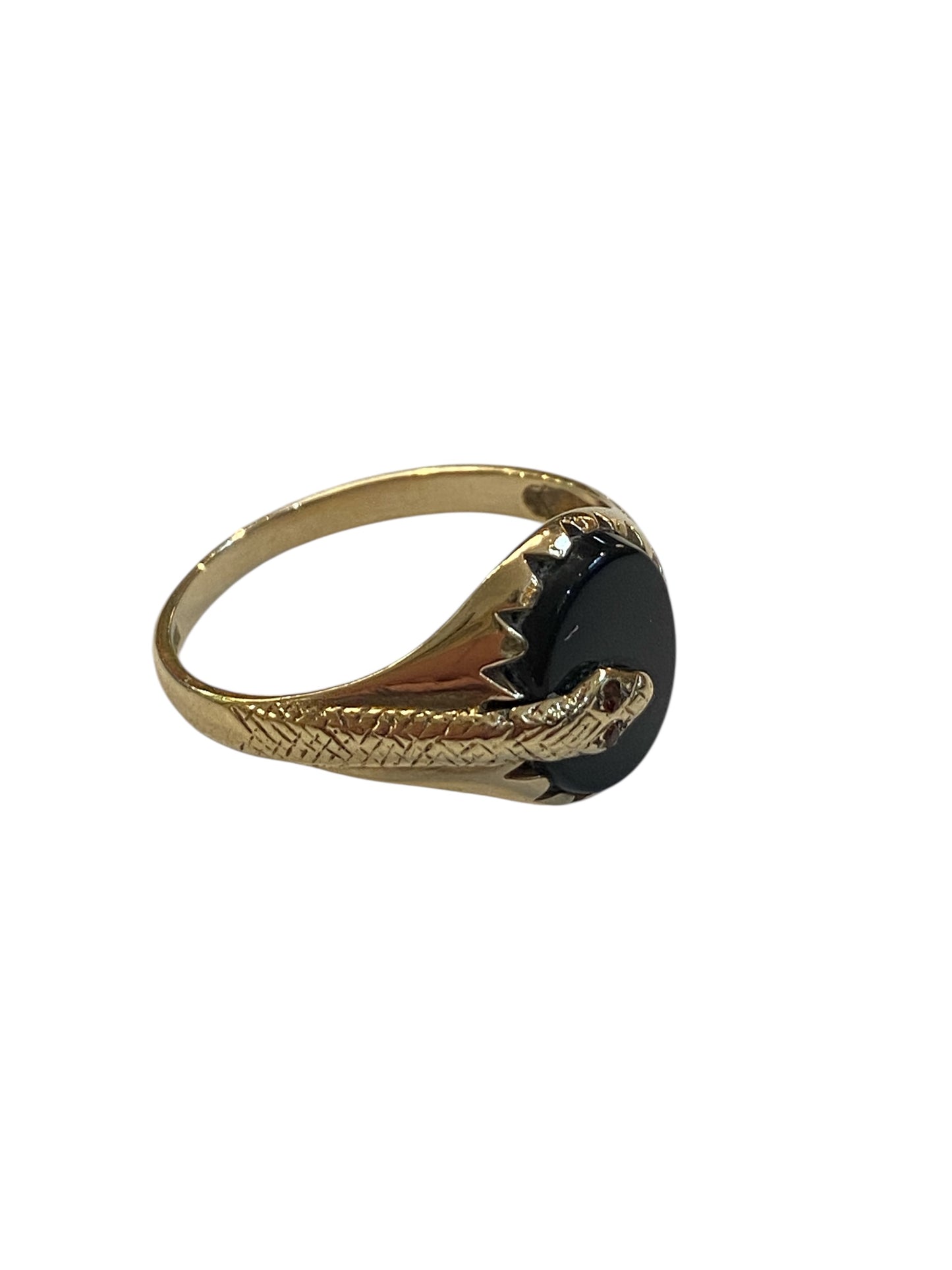 9ct vintage signet ring with onyx and a snake ring size V