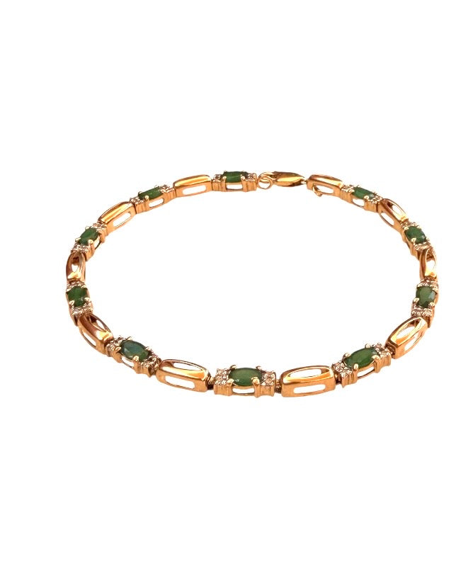 9ct vintage / pre owned emerald and diamond bracelet, 6.26g 7 1/2 inches (19.5cm)