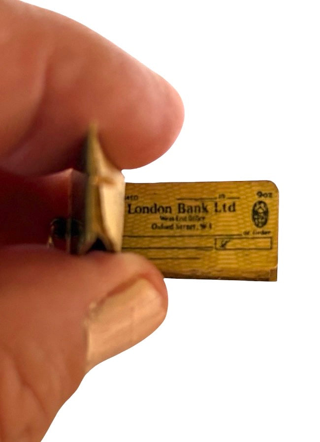 9ct vintage cheque book charm with cheques circa 1959 2.87g