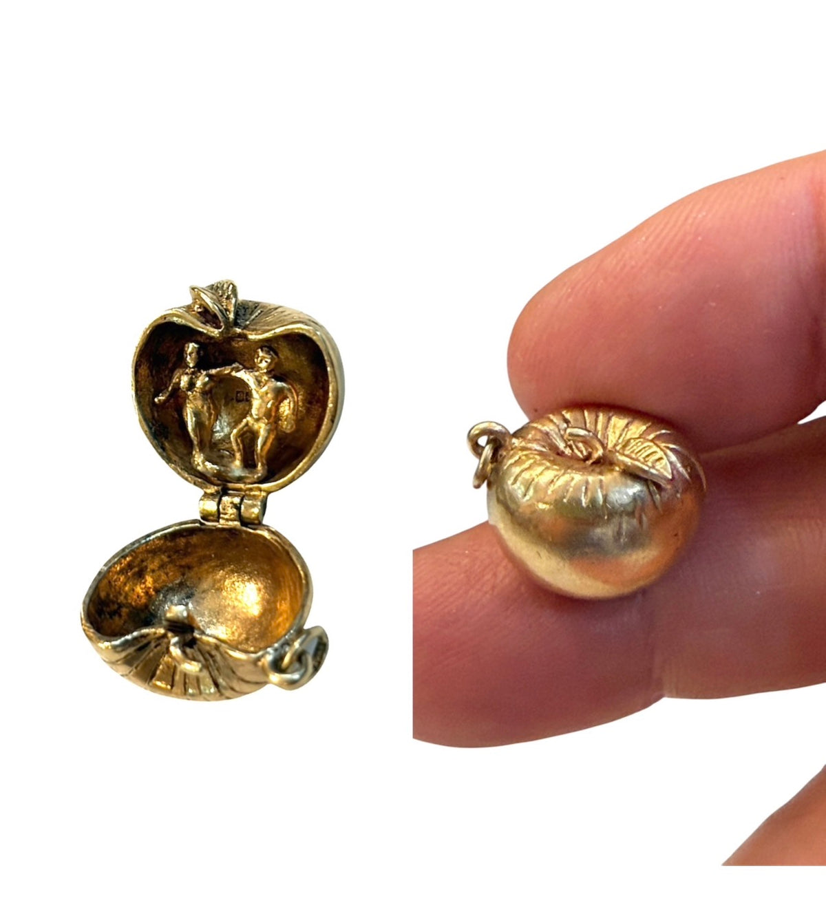 9ct vintage opening apple charm with Adam and Eve inside circa 1963