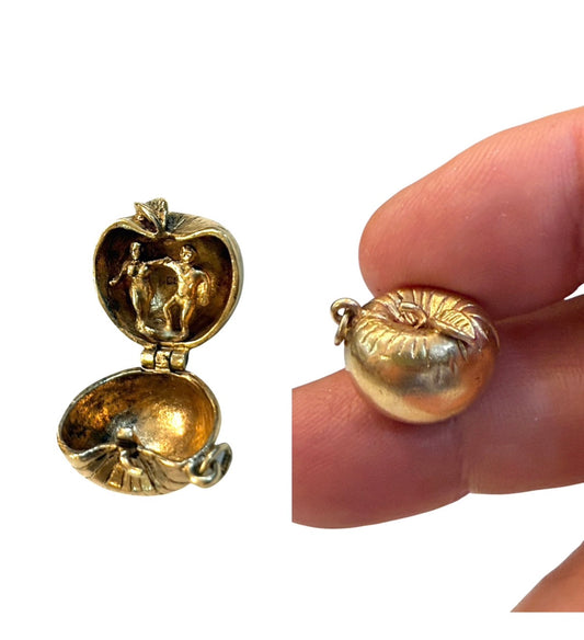 9ct vintage opening apple charm with Adam and Eve inside circa 1963