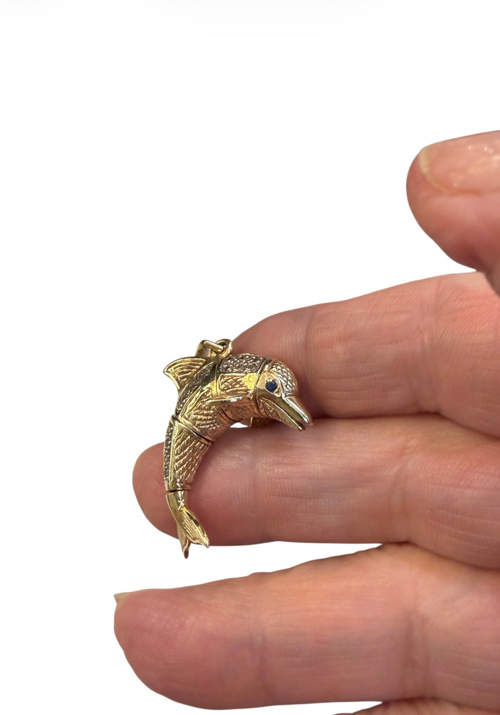 9ct vintage dolphin charm - pendant large 8.5g