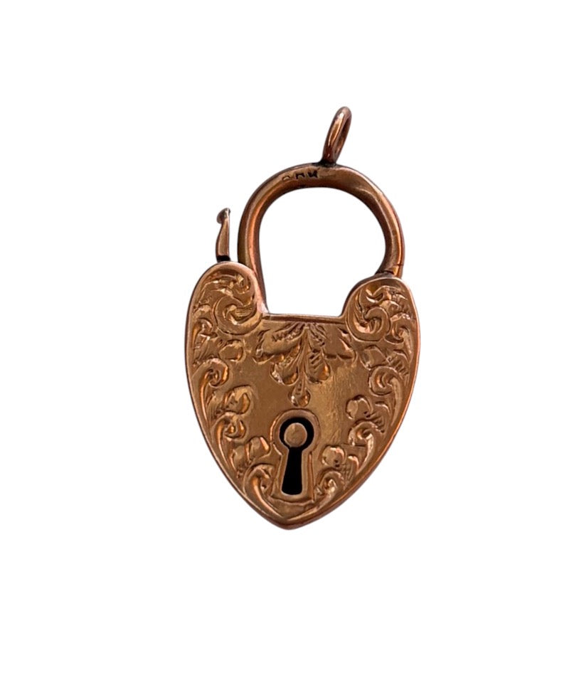 9ct antique padlock charm / pendant, ROSE gold circa 1907