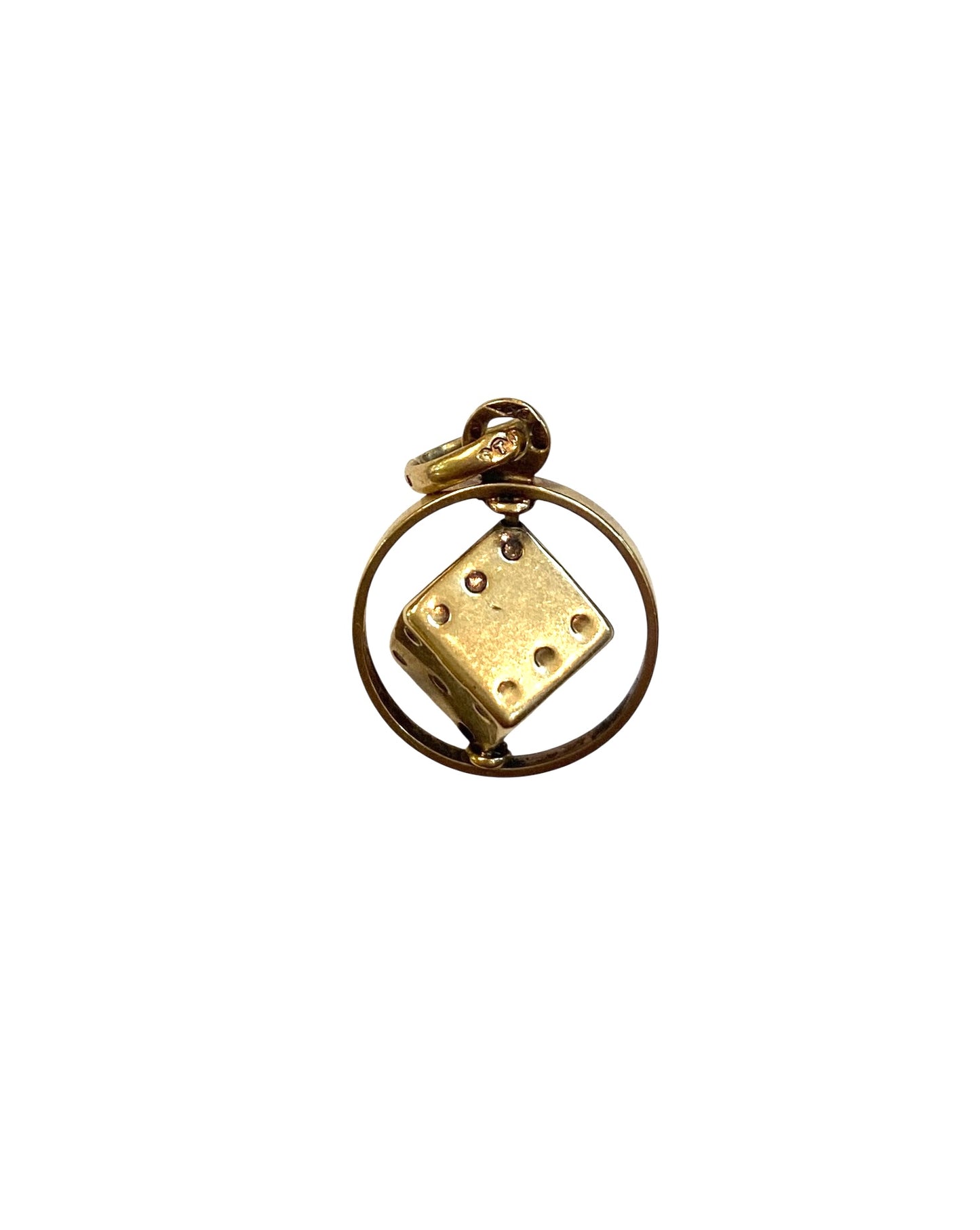 9ct vintage dice in disc charm / pendant , articulated circa 1978