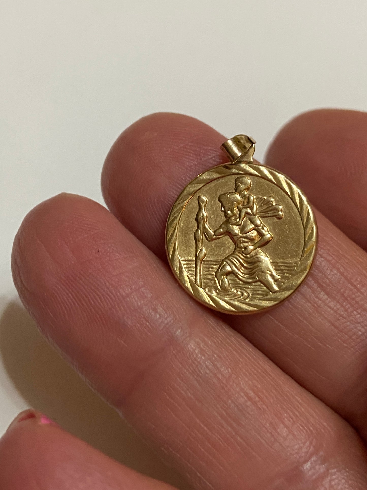 9ct vintage double sided st Christopher pendant /charm