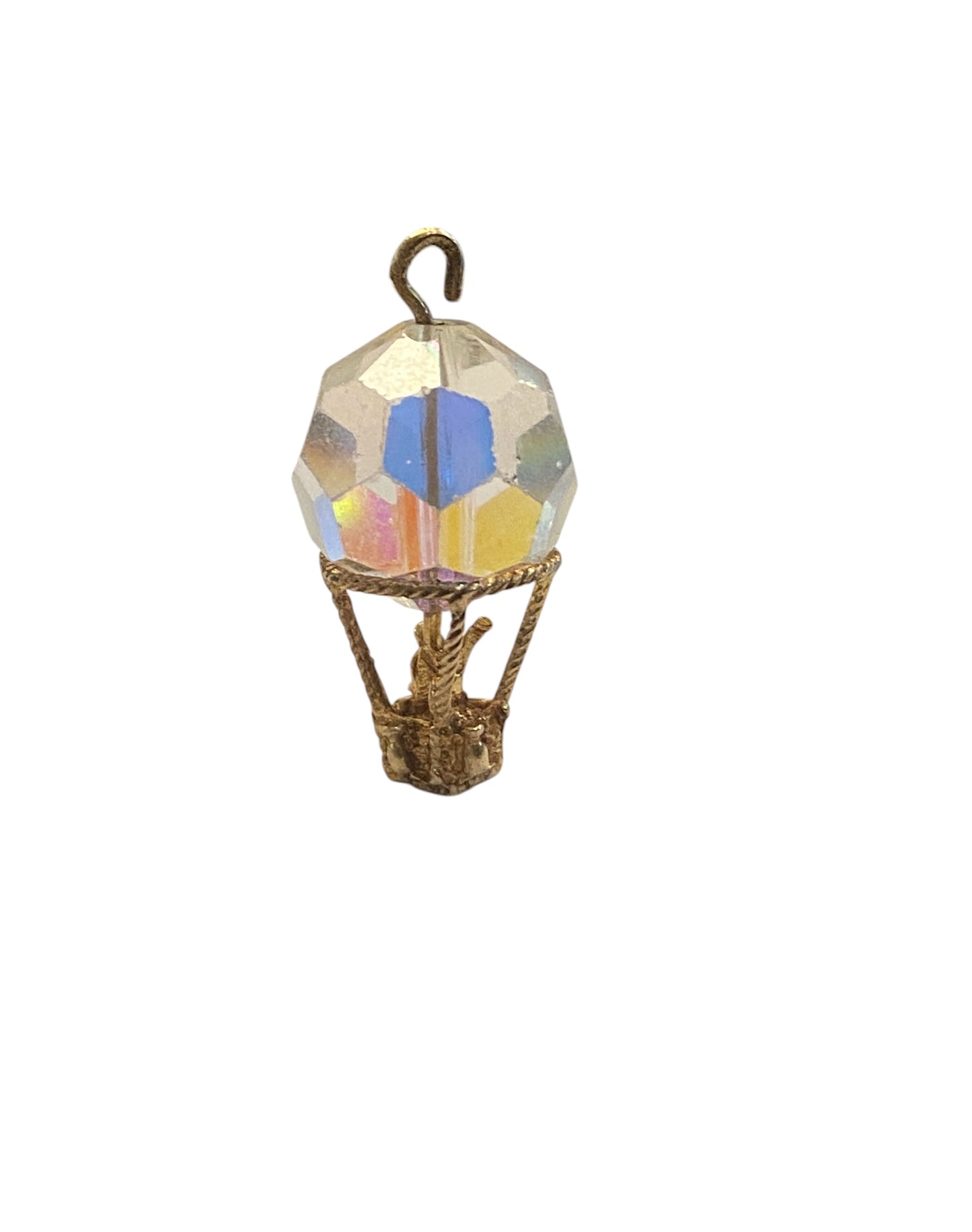 9ct vintage hot air balloon charm, with a crystal.