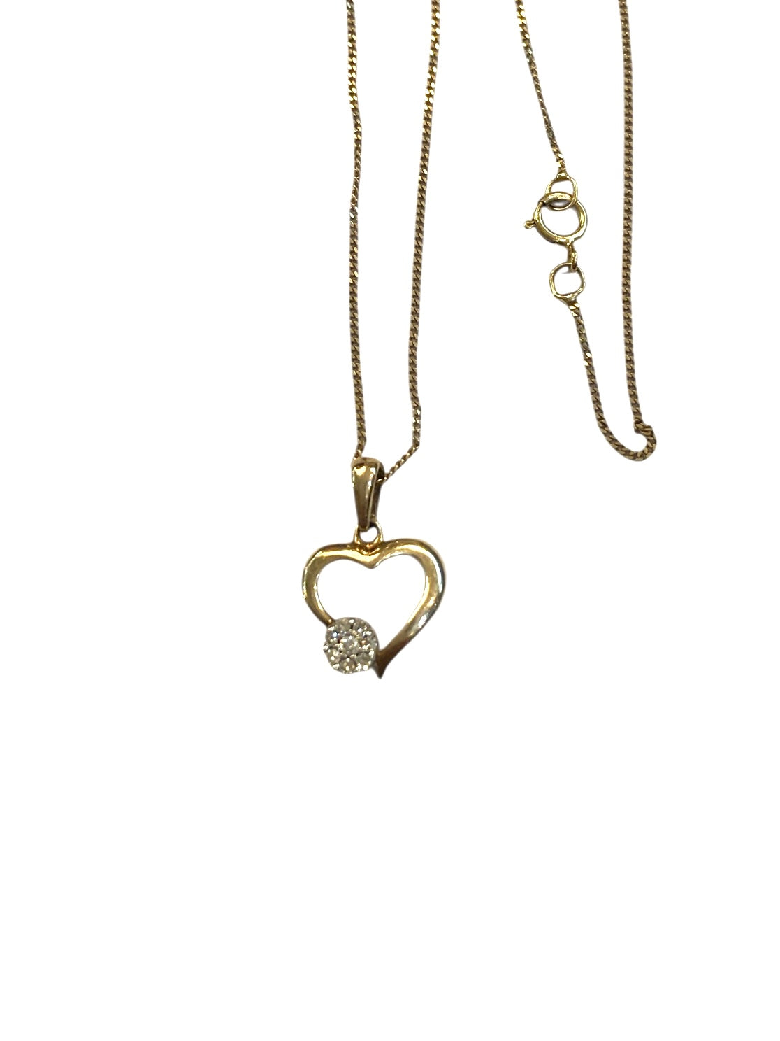 9ct vintage / pre owned heart pendant with diamond and 18 inch chain