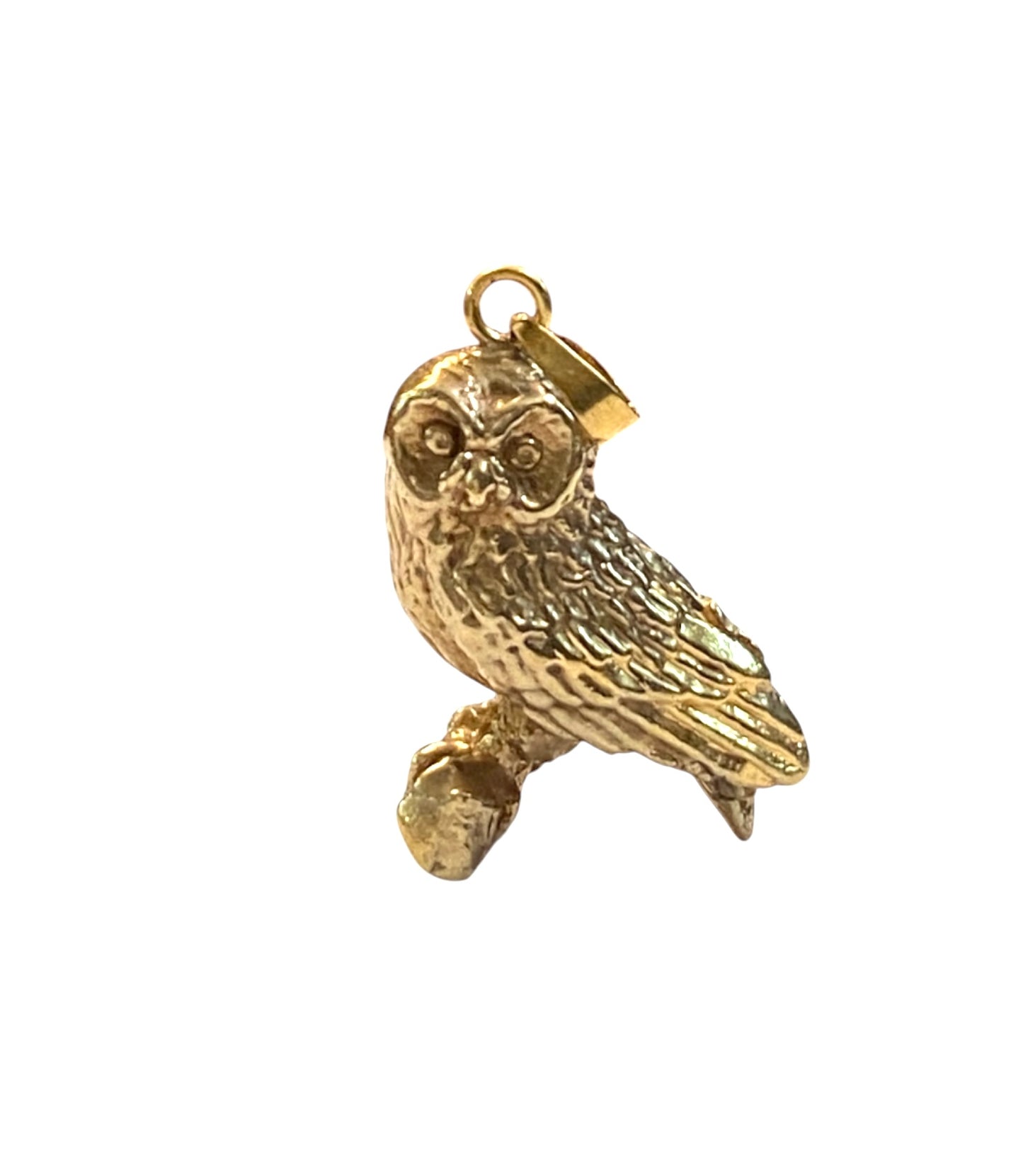 9ct vintage owl on perched charm circa 1989 birmingham, 1.8g hollow