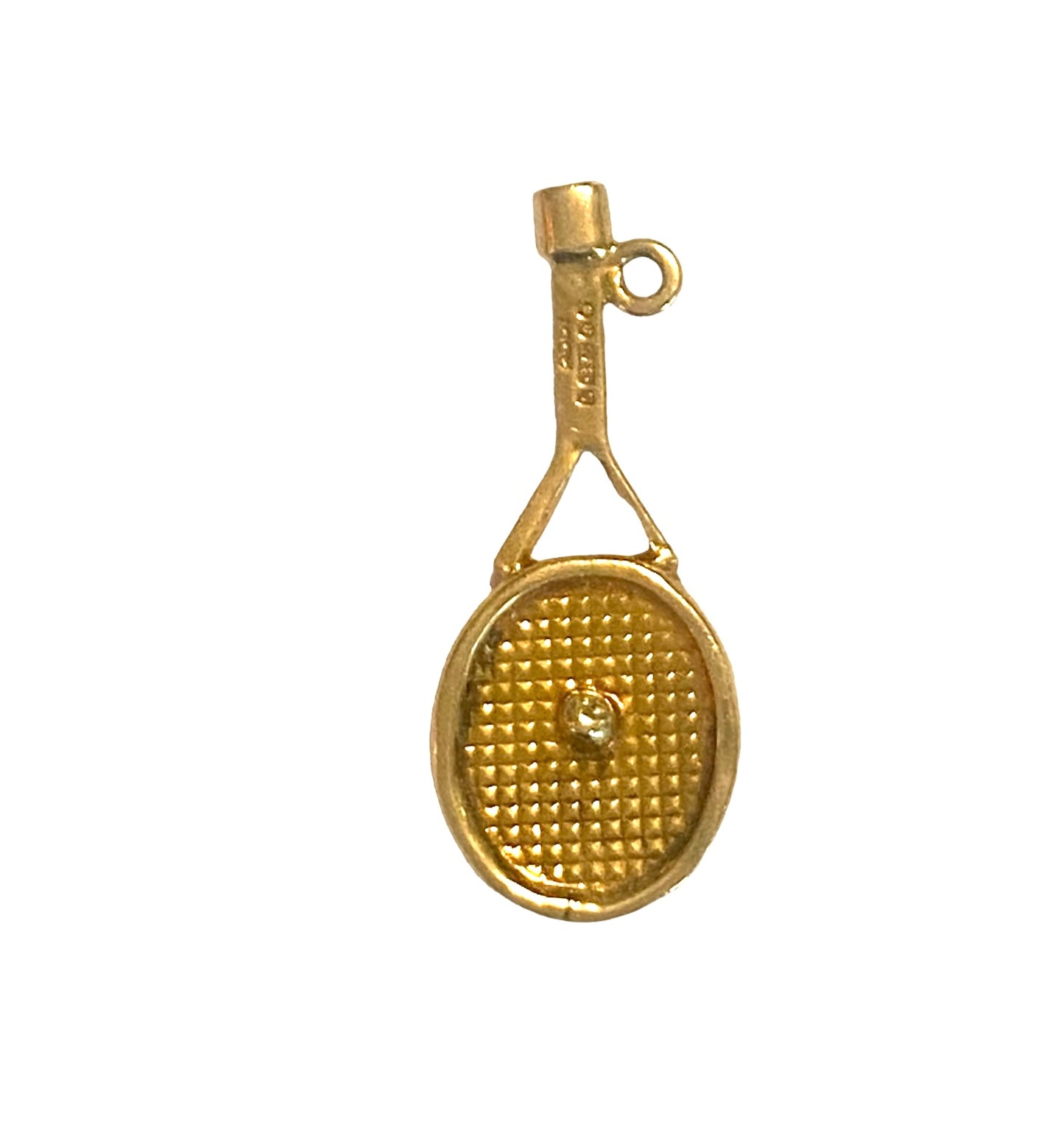 9ct vintage gold tennis racket charm with ball circa 1968
