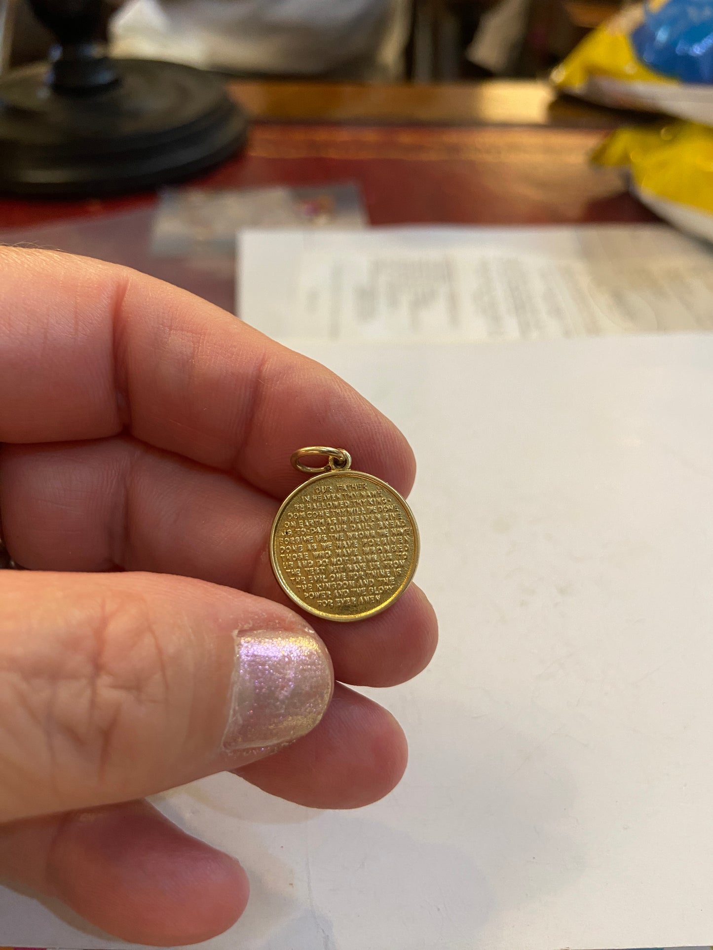 9ct vintage lords prayer charm on a disc circa 1990