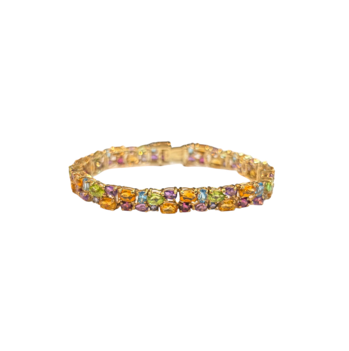 9ct vintage pre owned multi gem stone bracelet . 7 1/2 inches (18.5 cm)
