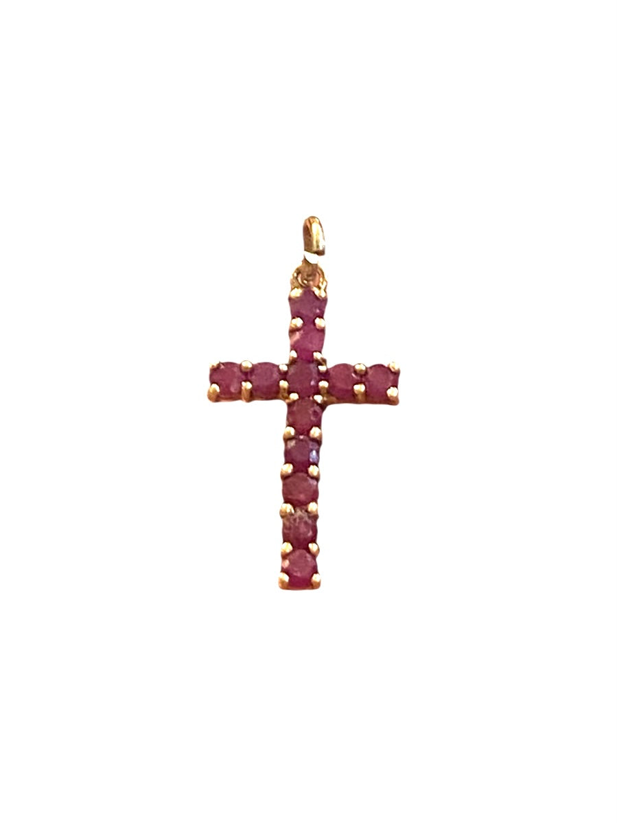 9ct vintage ruby cross, small 0.7g