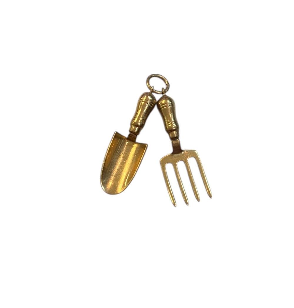 9ct vintage gardening tooks trawl and fork by WHC circa 1970