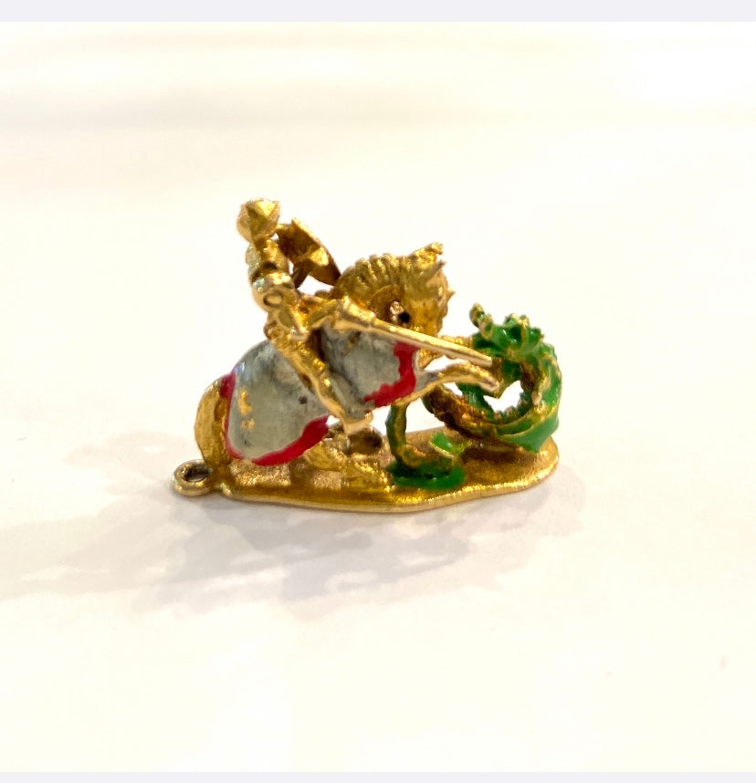 9ct vintage articulated George and the dragon enamelled charm circa 1959