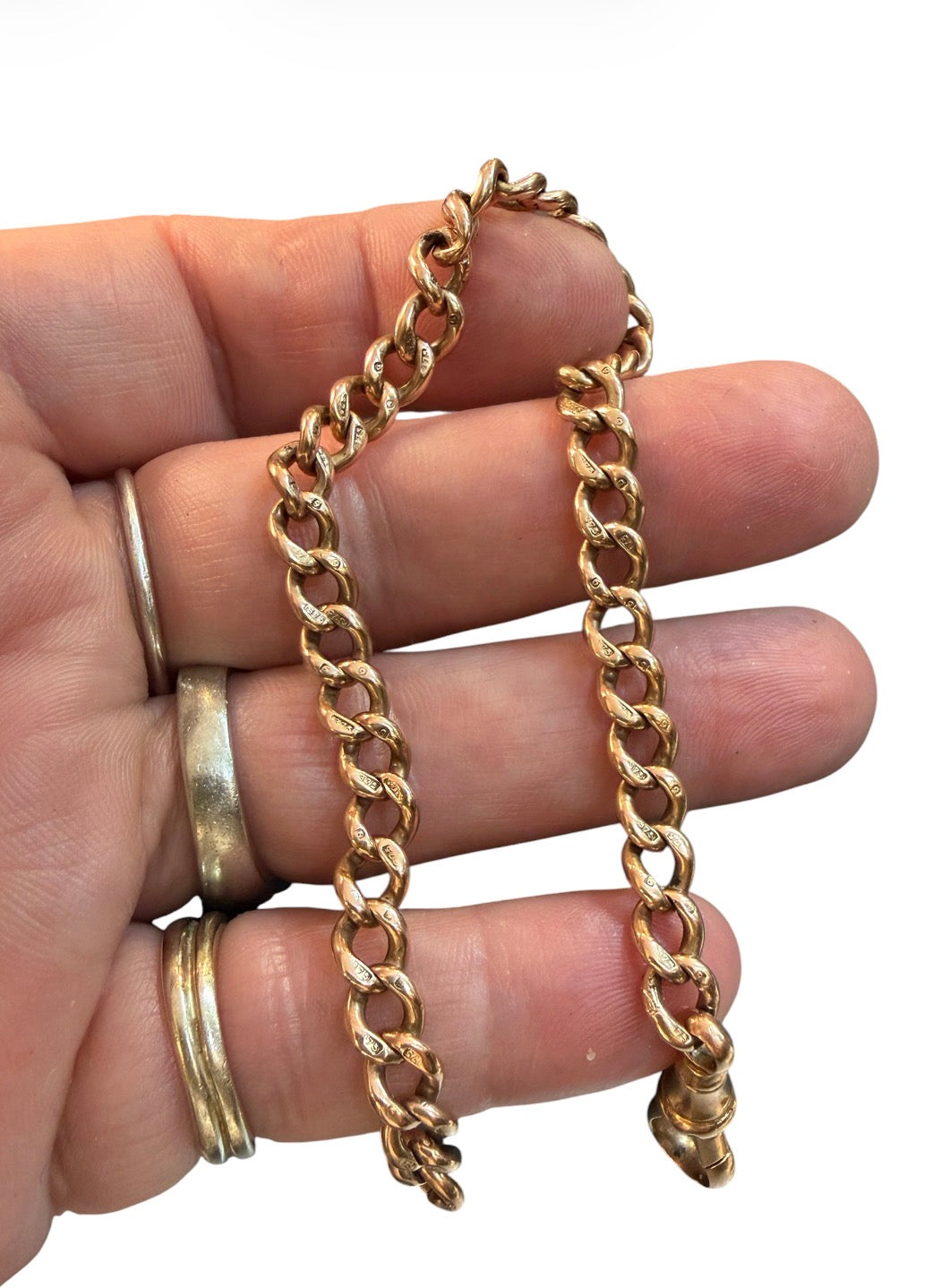 9ct antique rose gold charm bracelet 14.50g curb link