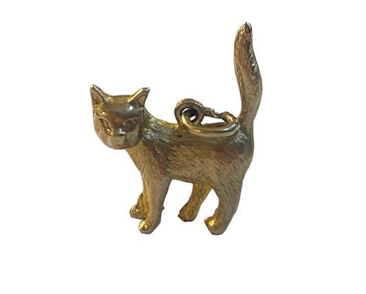 9ct vintage cat charm solid gold and heavy 5.8g circa 1965