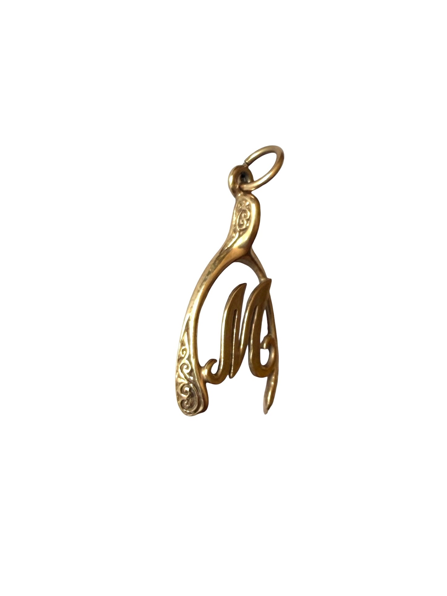 9ct vintage  initial M wishbone charm / pendant 2.68g