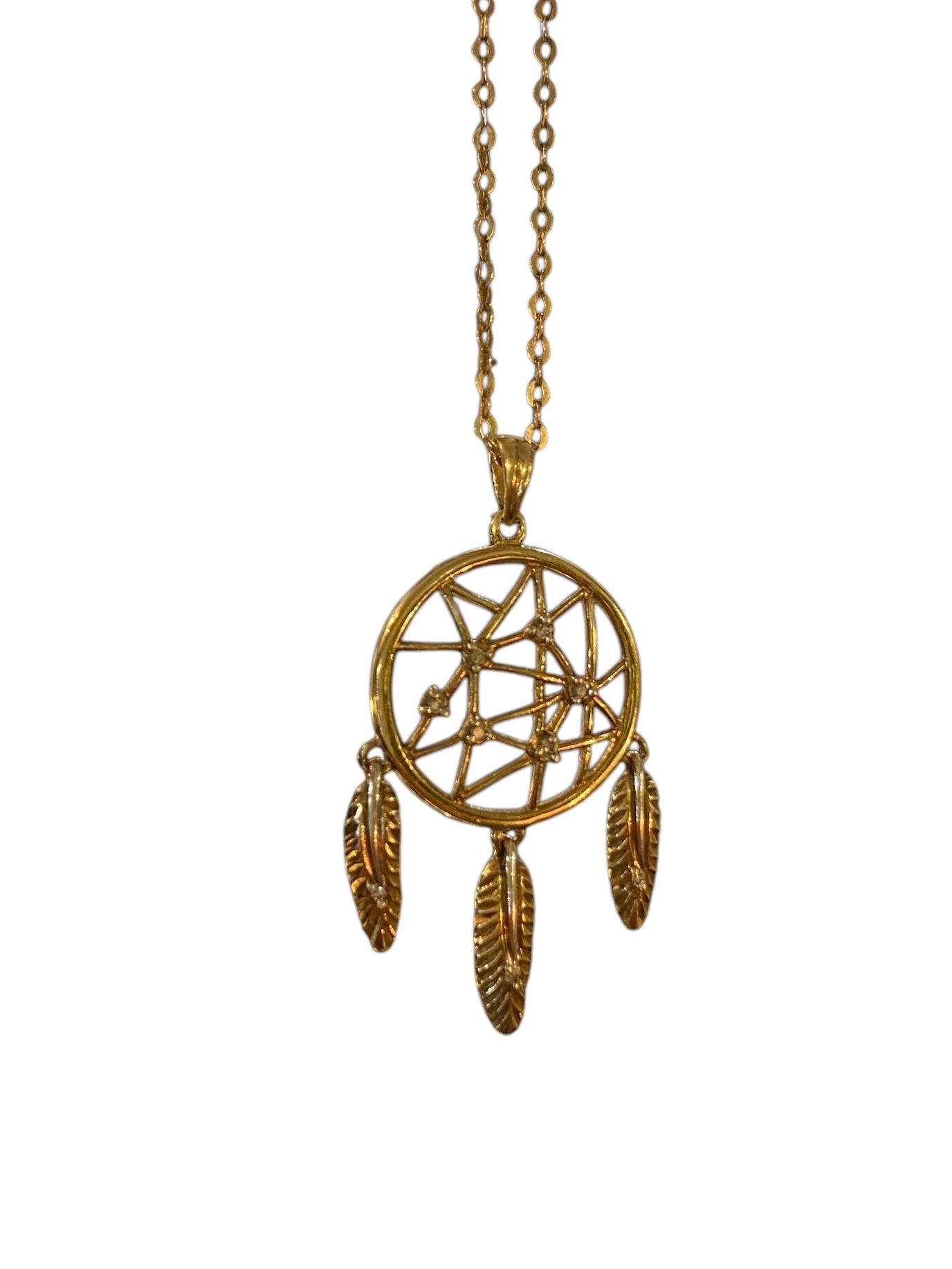 9ct vintage dreamcatcher with diamonds and 18 1/2 inch chain