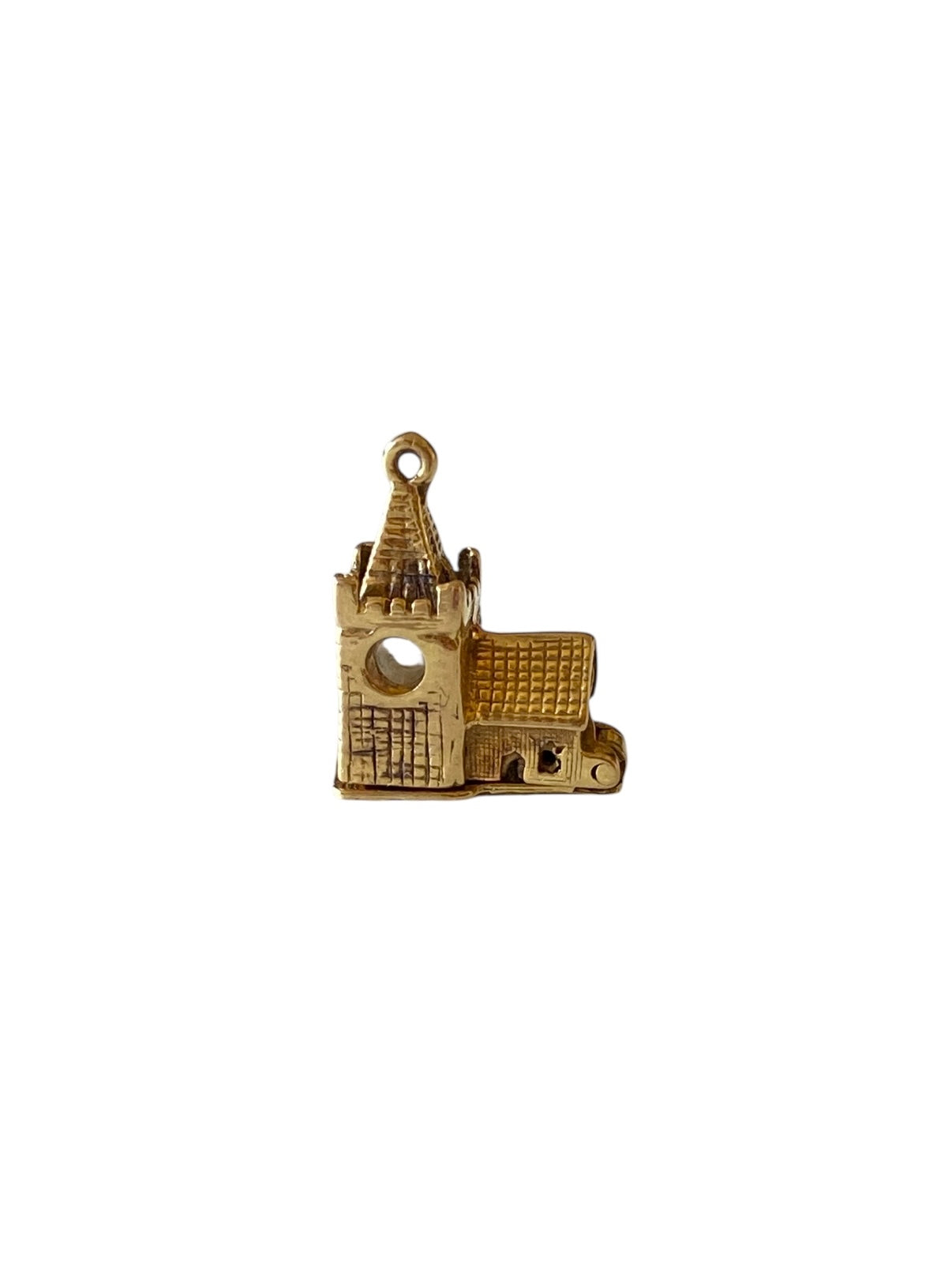9ct vintage church charm opening with a wedding inside. circa 1961
