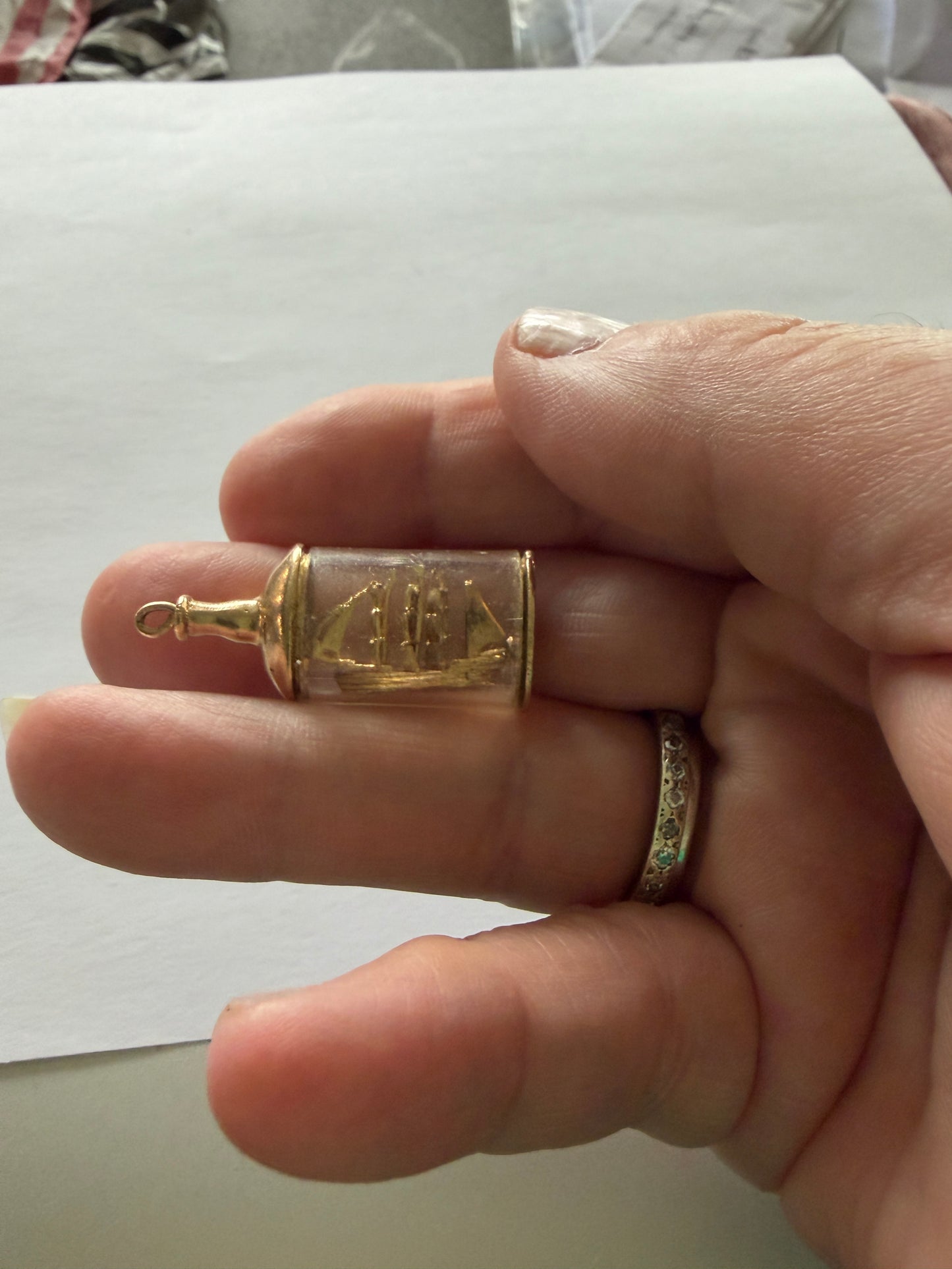 9ct vintage ship in bottle charm, circa 1971 by FM