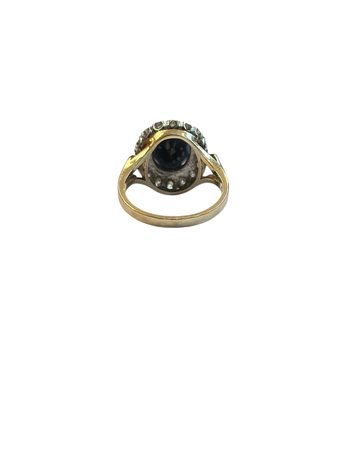 9ct vintage large sapphire and diamond ring size M 1/2 circa 1981