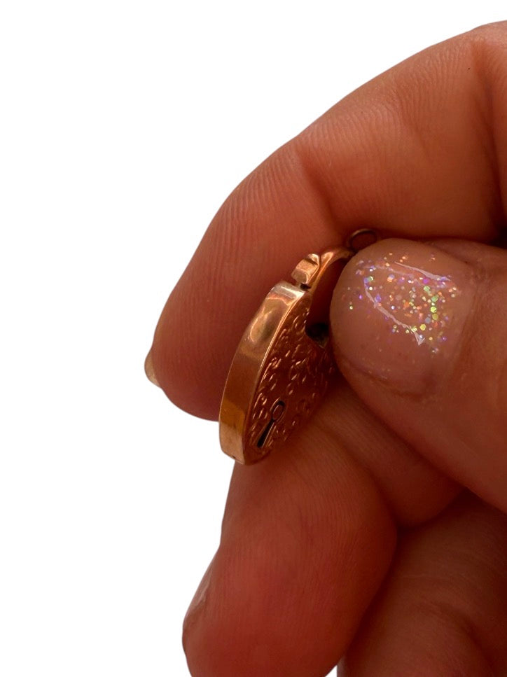 9ct antique padlock charm / pendant, ROSE gold circa 1907