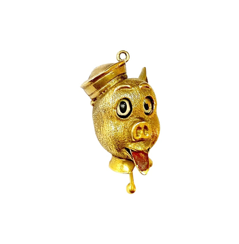 9ct vintage articulated pig charm circa 1965 moving tongue and eyes