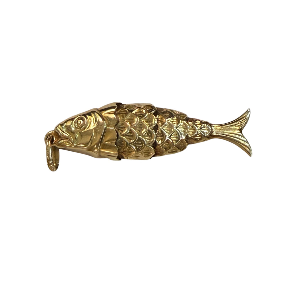 9ct articulated fish charm pendant circa 1993 Sheffield. 3.10g