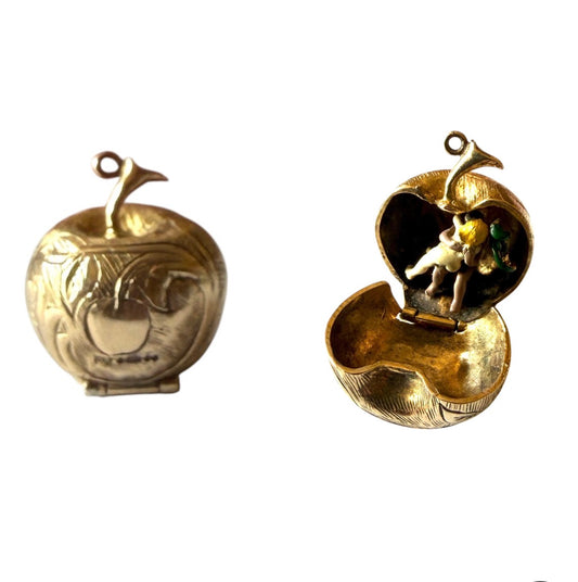 9ct vintage large apple charm / pendant with Adam and Eve circa 1968 7.88g