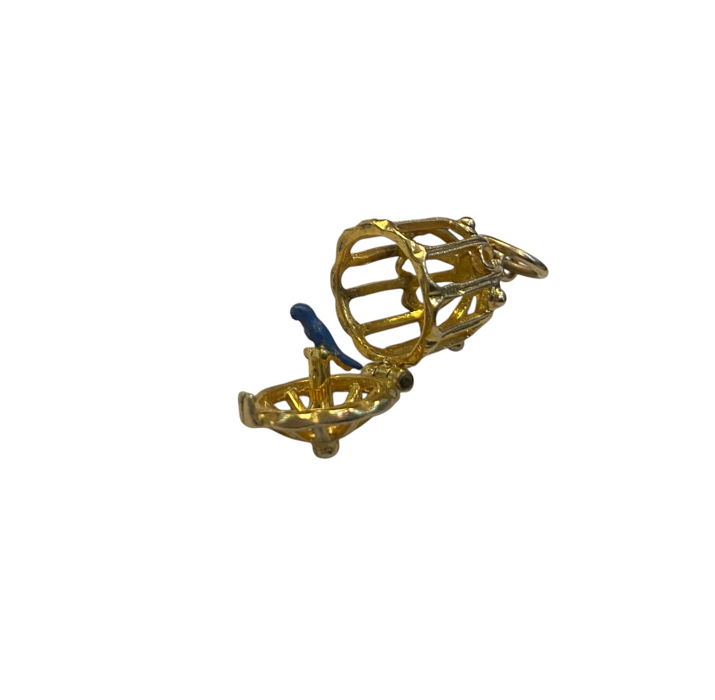 9ct opening bird cage with enamel bird