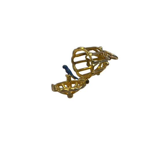 9ct opening bird cage with enamel bird