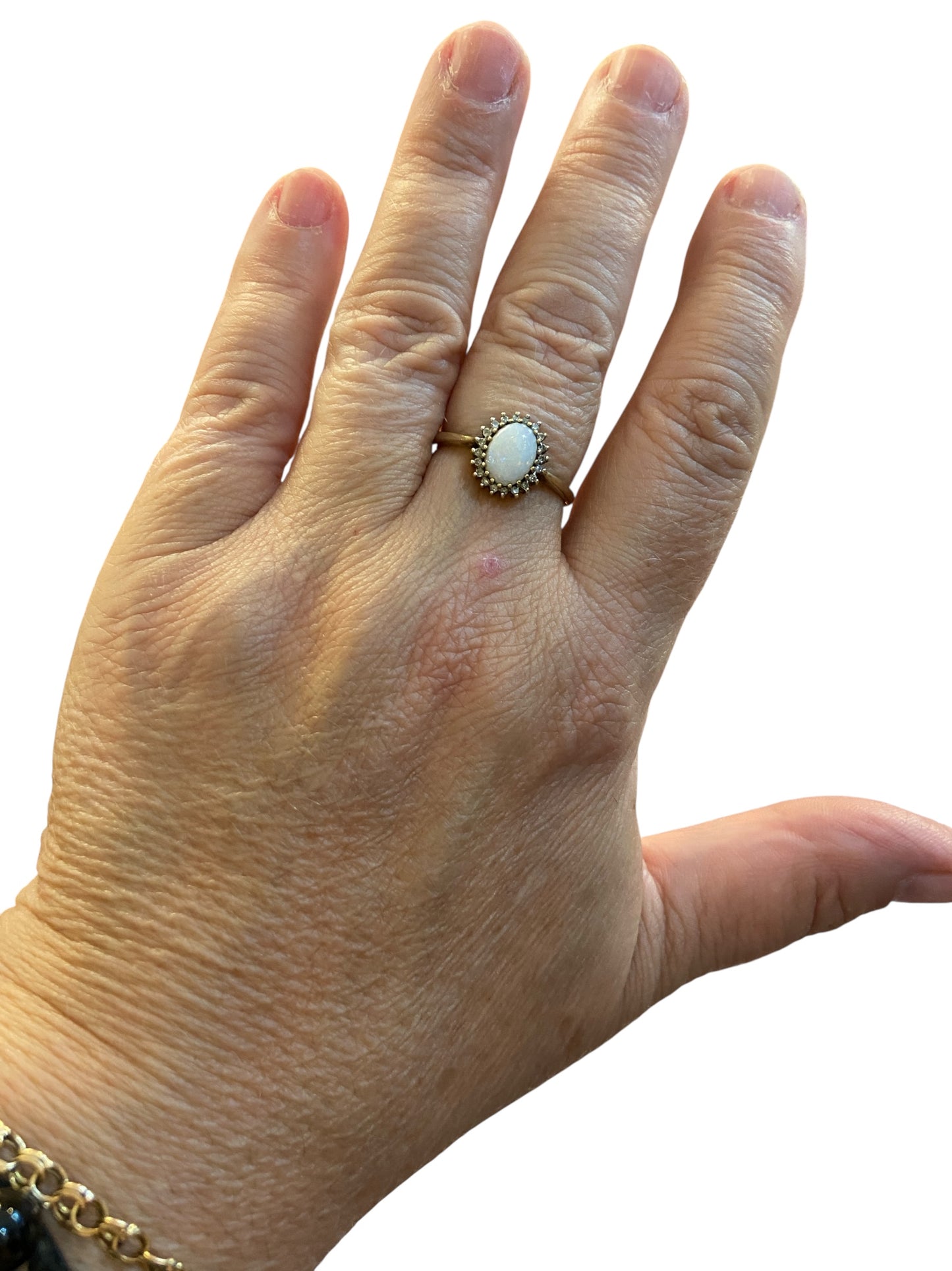 9ct vintage opal and diamond clustre ring size S