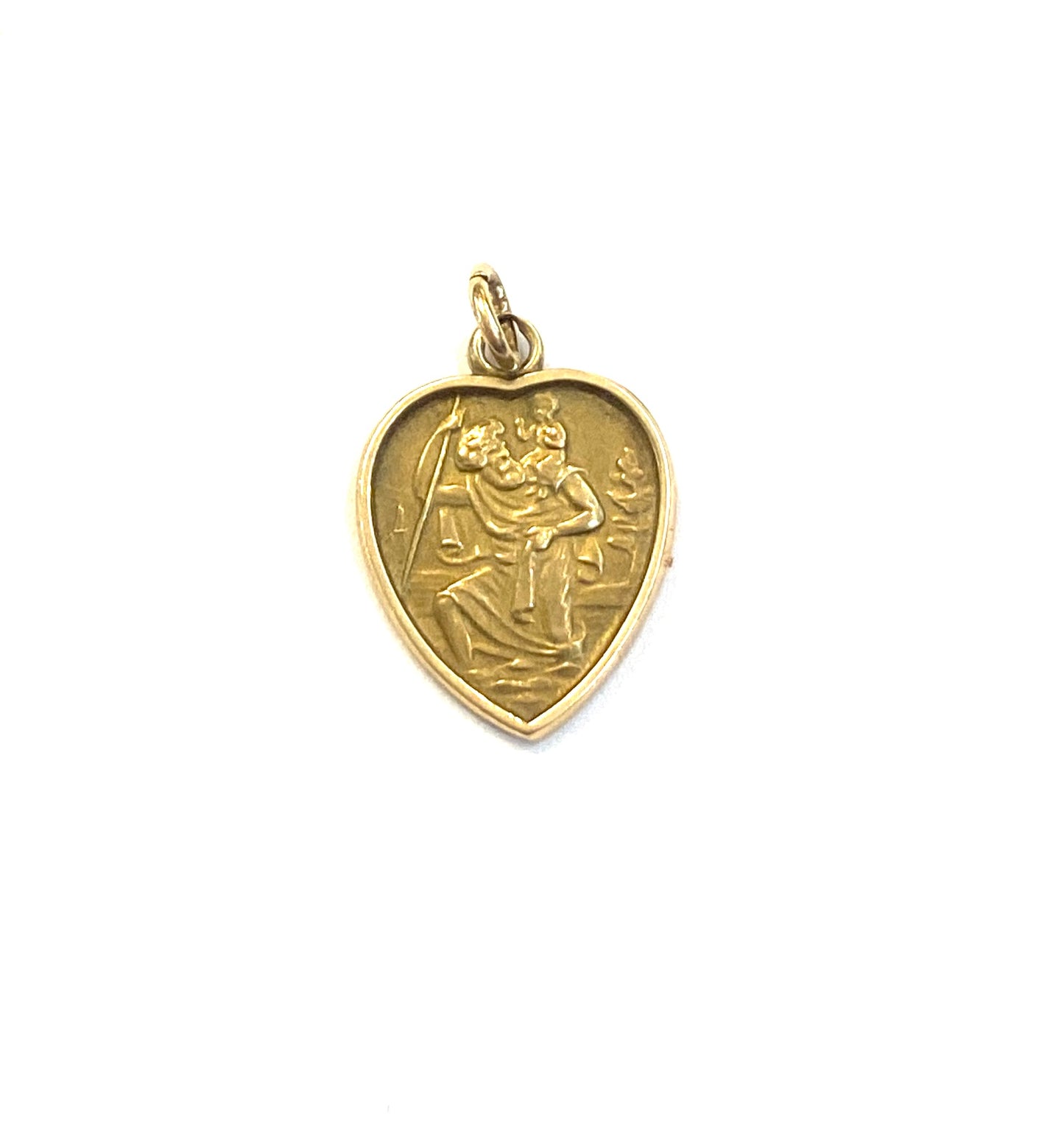 9CT VINTAGE ST CHRISTOPHER CHARM , HEART SHAPE CIRCA 1964 1.5G
