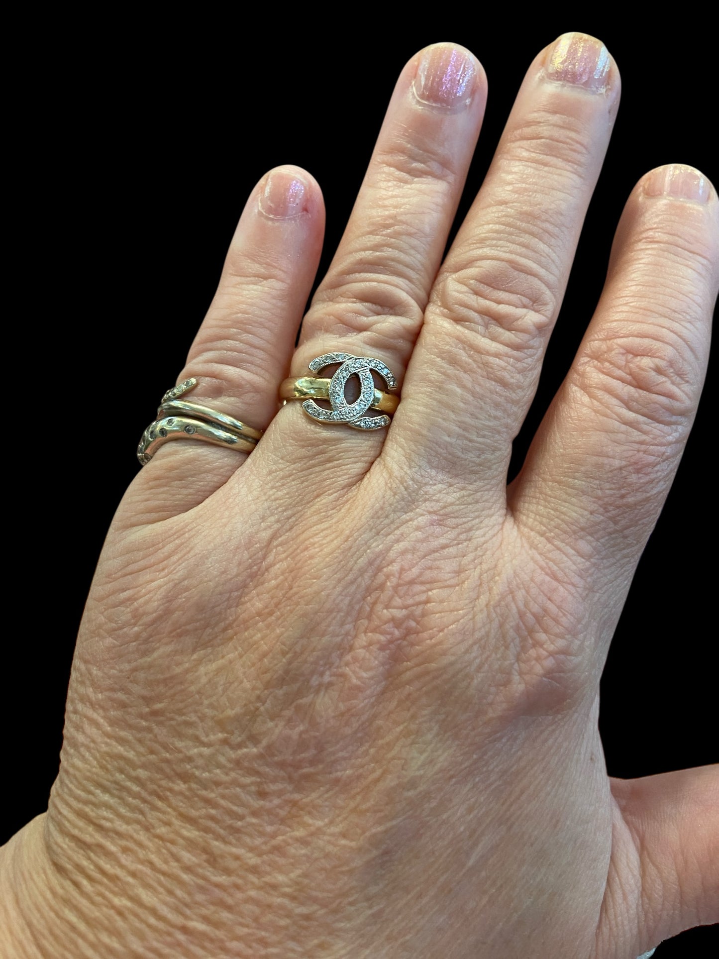 9ct vintage / pre owned C C  ring with diamonds size L1/2