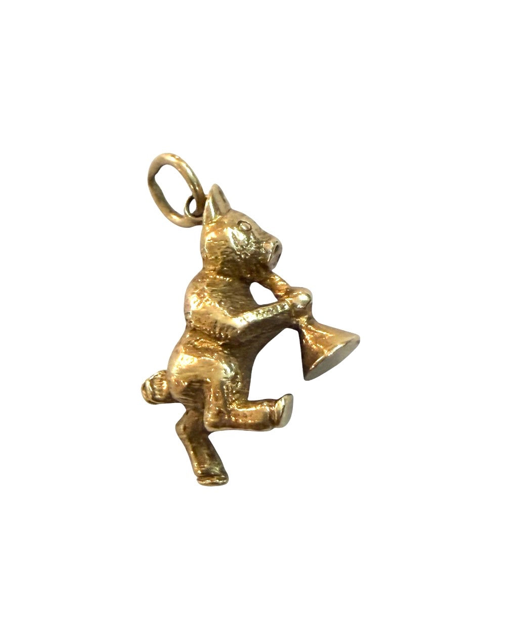 9ct vintage pig with trumpet charm. solid gold 3.15g