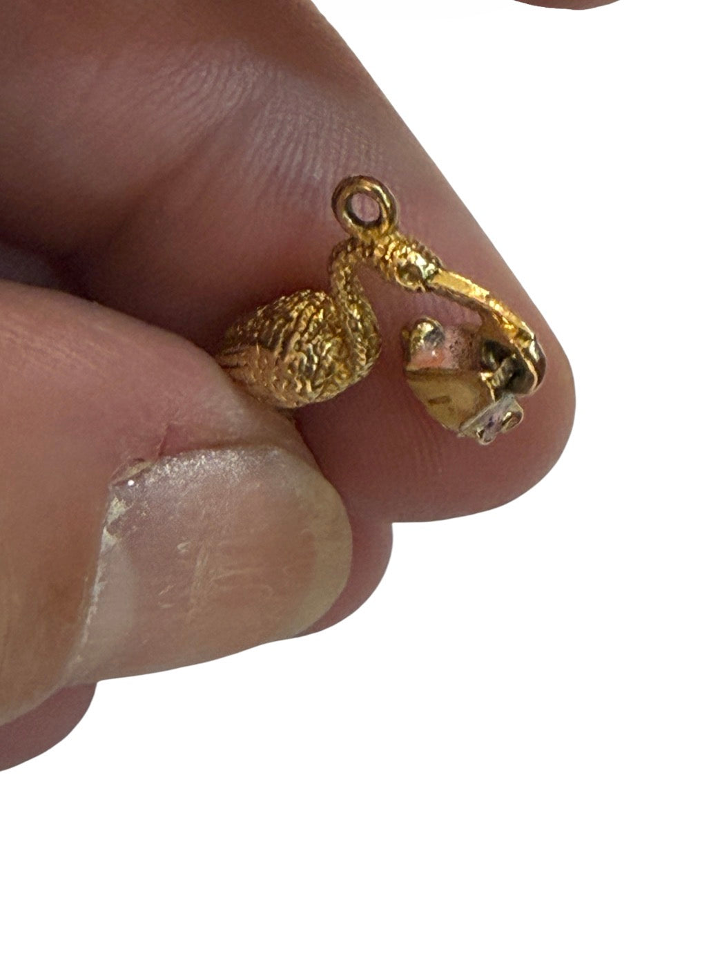 9ct vintage stork and bab y charm circa 1973 2.16g