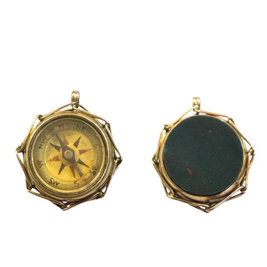 9ct Antique compass pendant / charm circa 1900 with a bloodstone reverse.