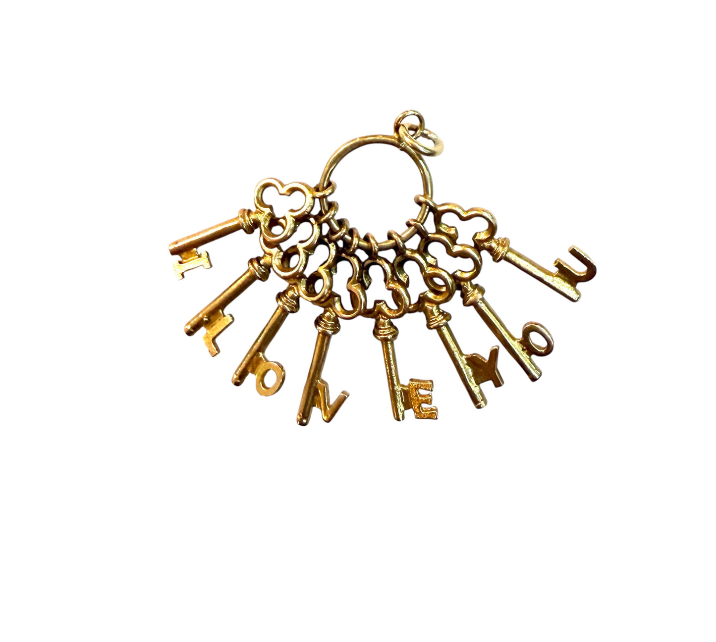 9ct vintage ' i love you keys' charm circa 1972 maker RP 3.41g