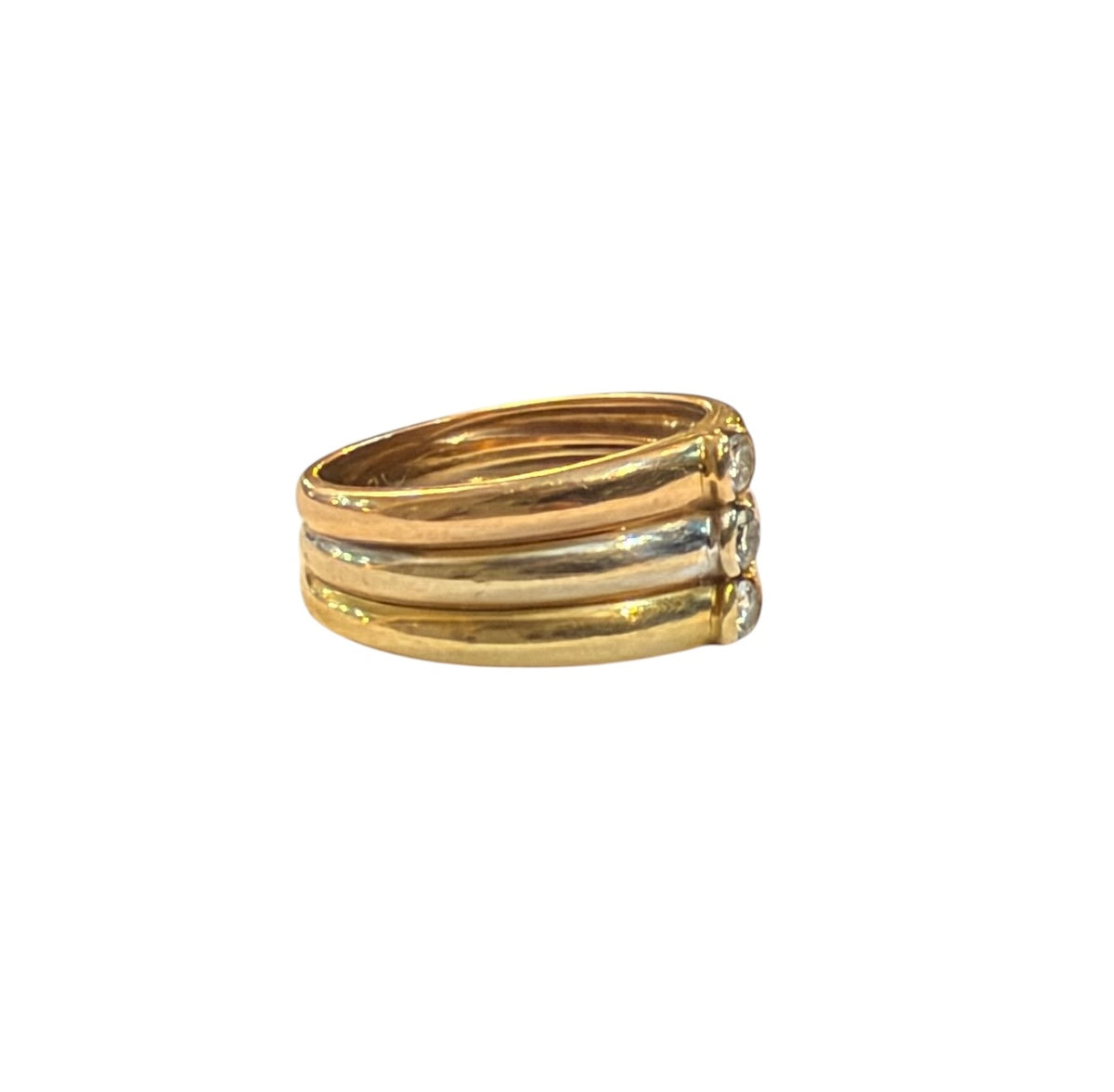 18ct vintage french ring, three colour gold and diamond. ring size M 1/2