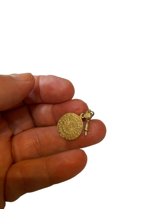 9ct vintage dart board and dart charm / pendant yellow gold