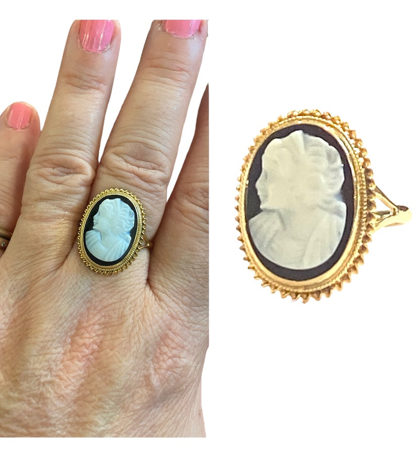 9ct vintage cameo ring size R 1/2 circa 1938