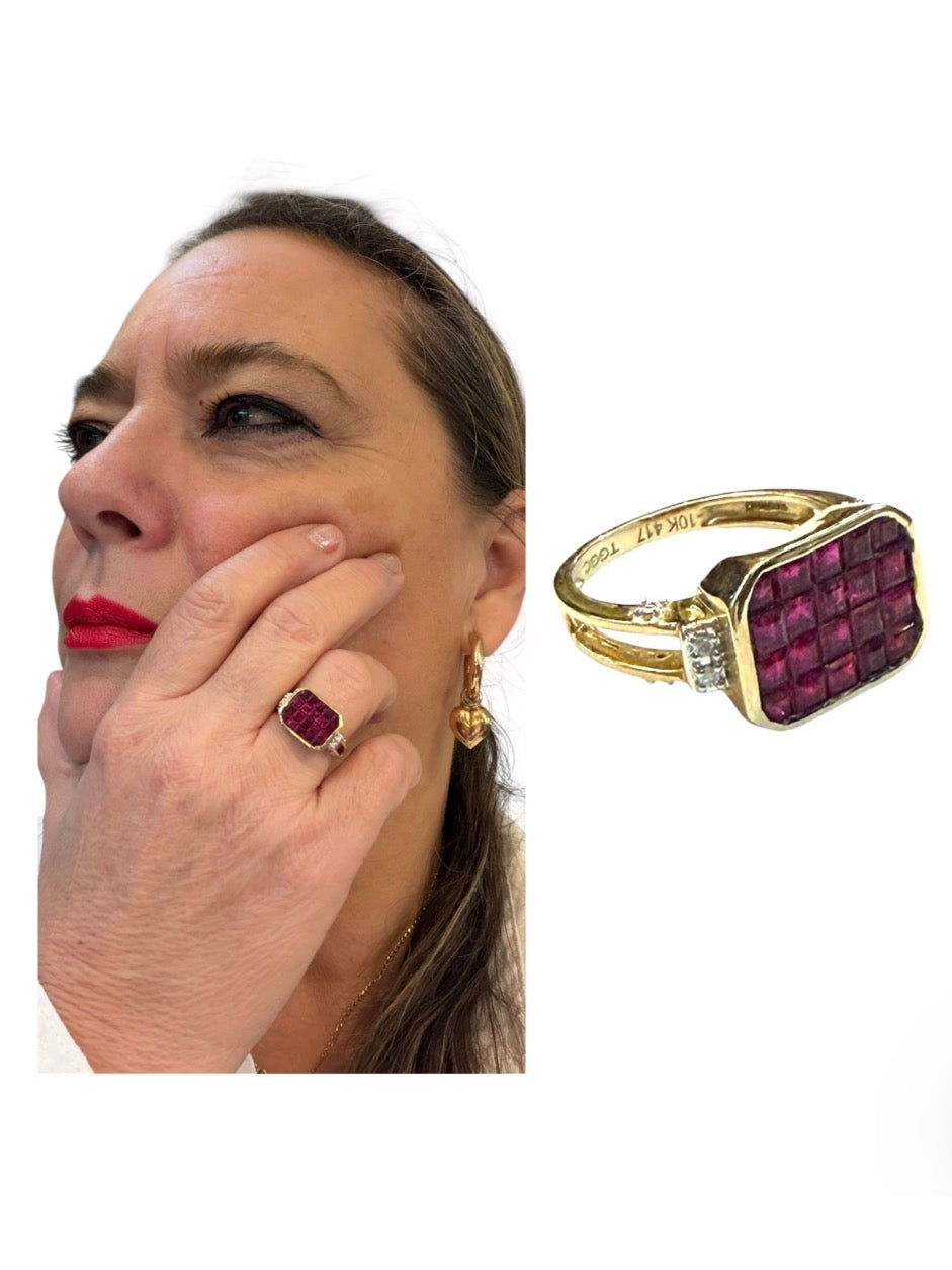 9ct pre owned ruby and diamond ring size L 1/2