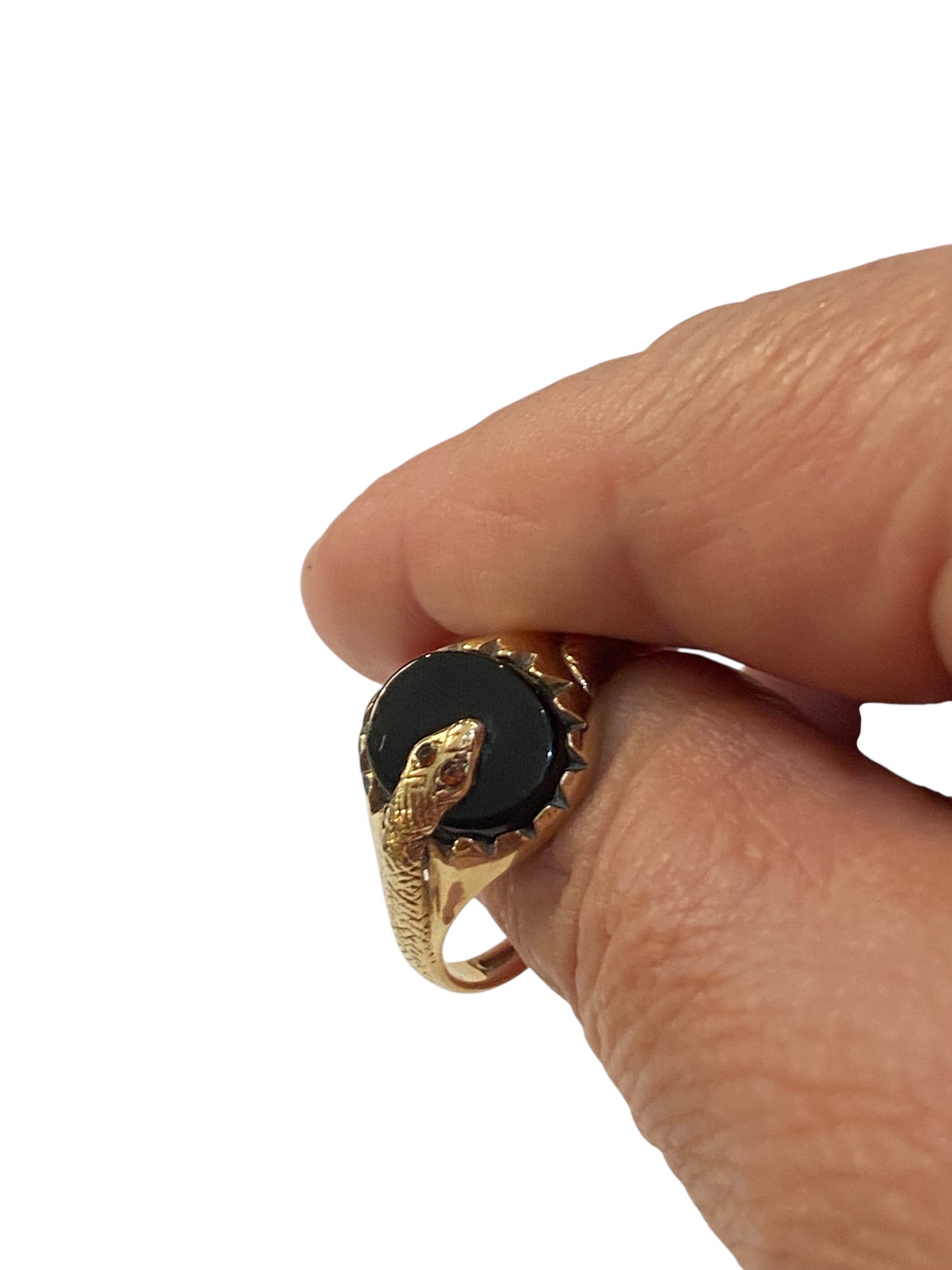 9ct vintage signet ring with onyx and a snake ring size V