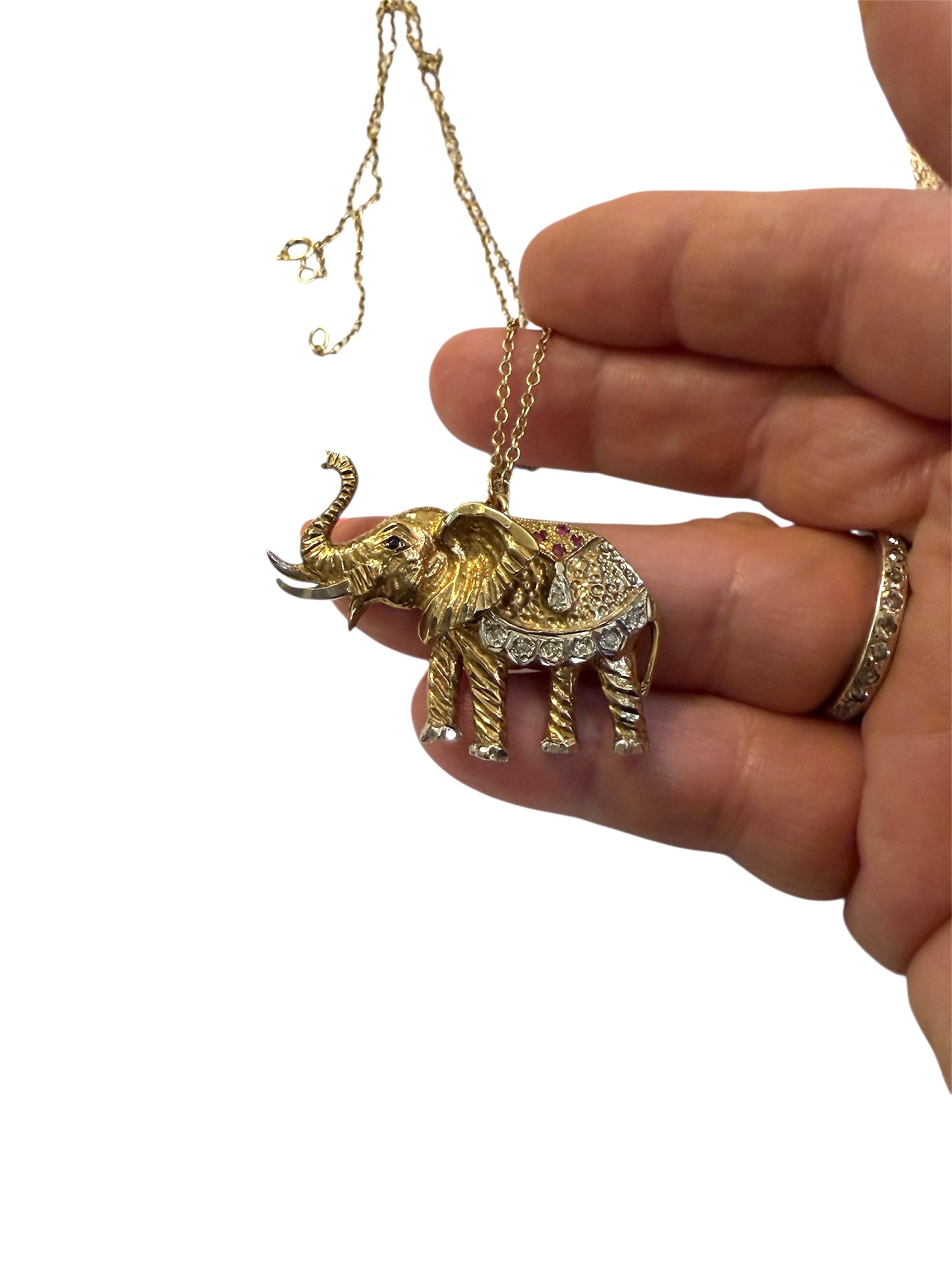 9ct vintage elephant pendant with Gem stones circa 1989