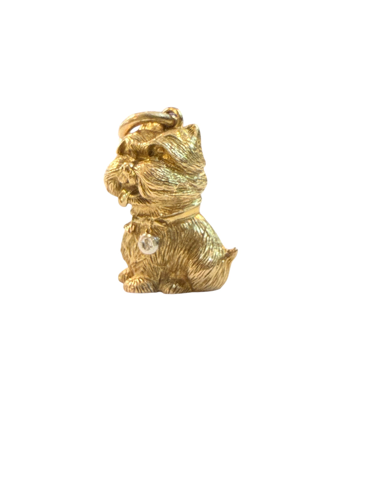 9ct vintage scottie dog charm with diamond collar. 3.0g