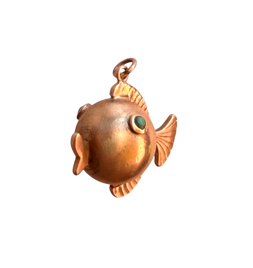 9ct vintage puffer fish charm circa 1962 maker LJ 3.9G
