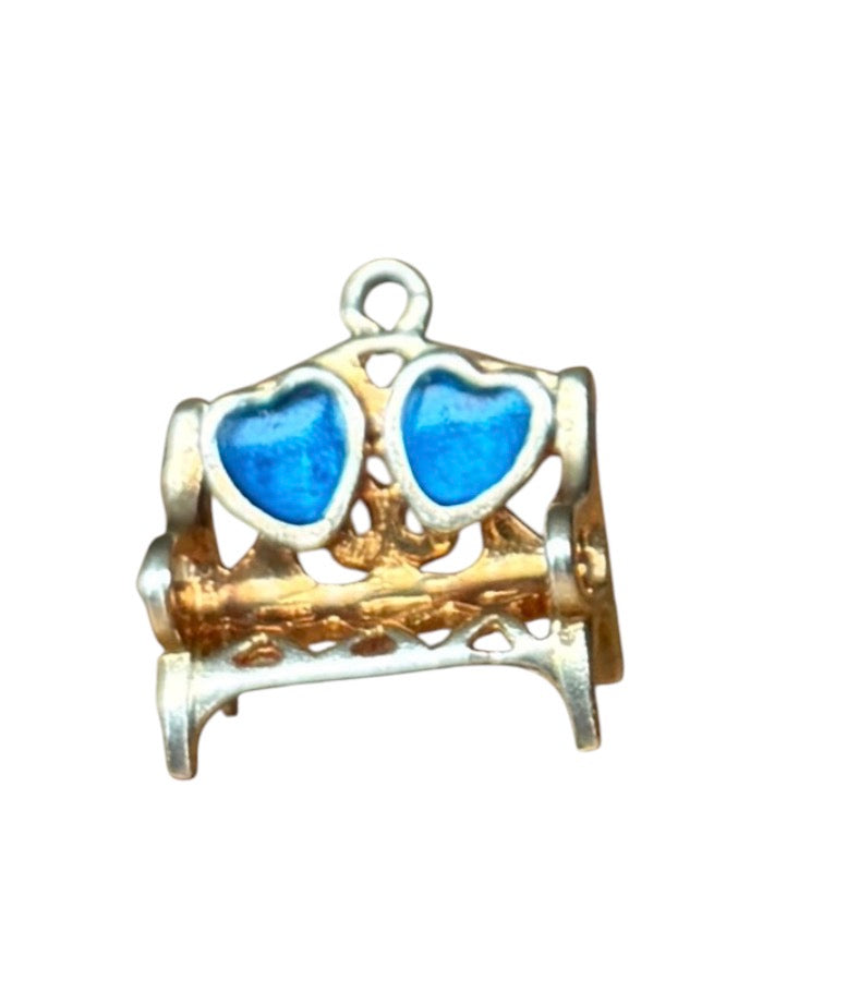 9ct vintage bench charm with tow hearts. circa 1977 1.89g by RP