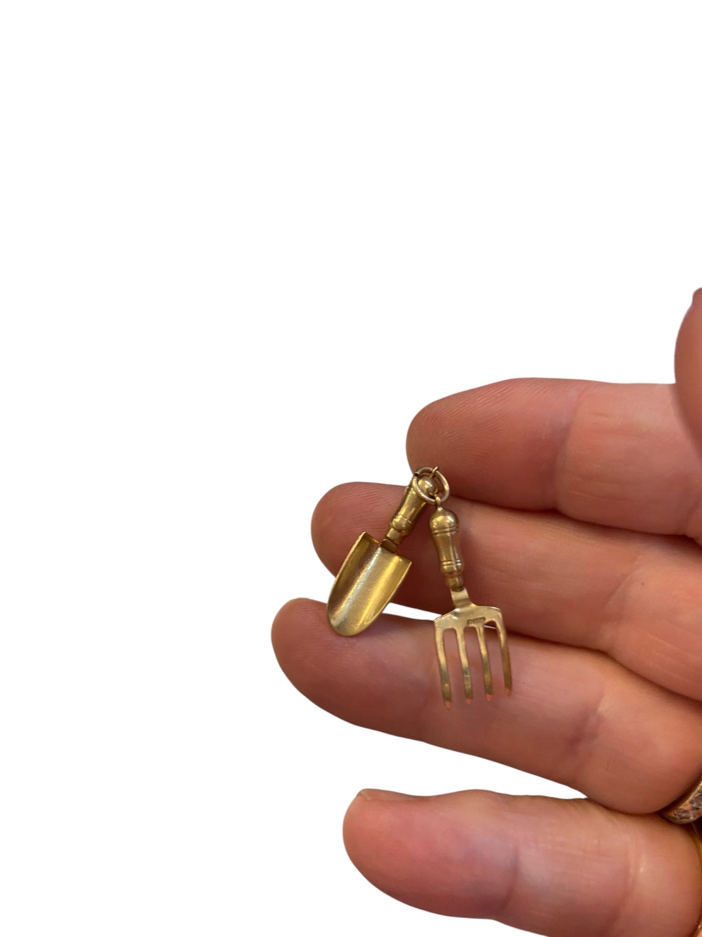 9ct vintage gardening tooks trawl and fork by WHC circa 1970