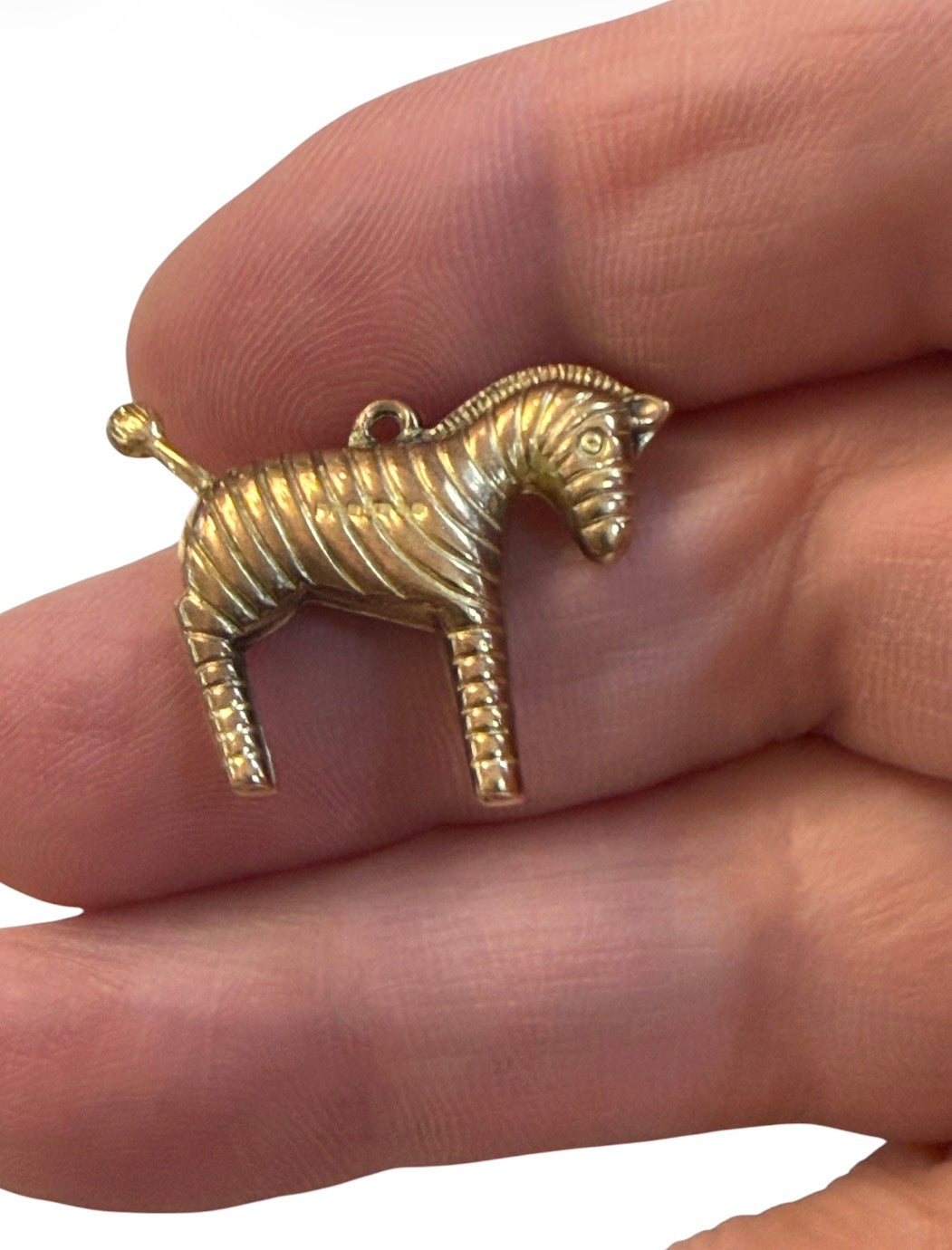 9ct vintage Zebra charm, circa 1970. hollow. Maker FM