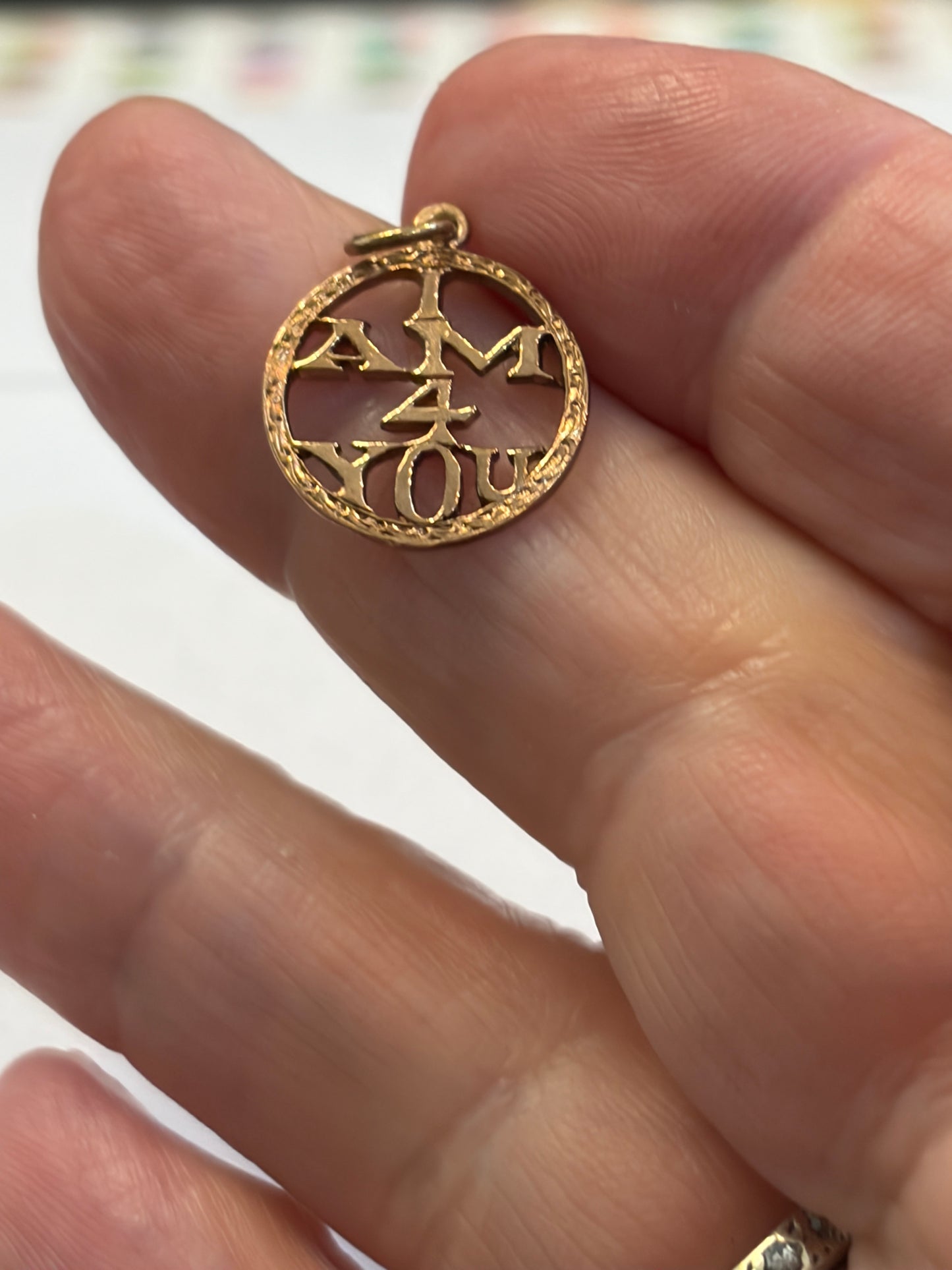 9ct vintage I am for you charm, circa 1973 London